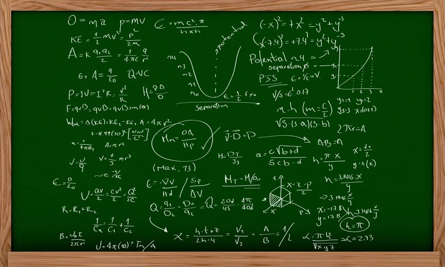 Maths-physics-or-science-chalk-board-isolated-over-a-white-background